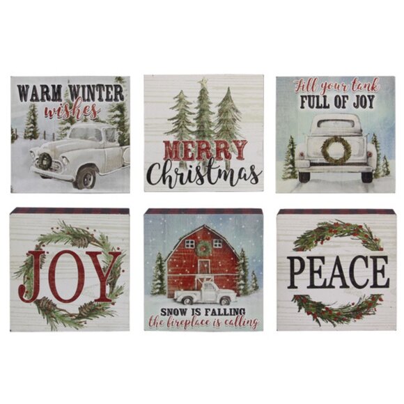 Festive Christmas Wood Block Signs: 6 Different Sayings & Graphics - Picture 1 of 1